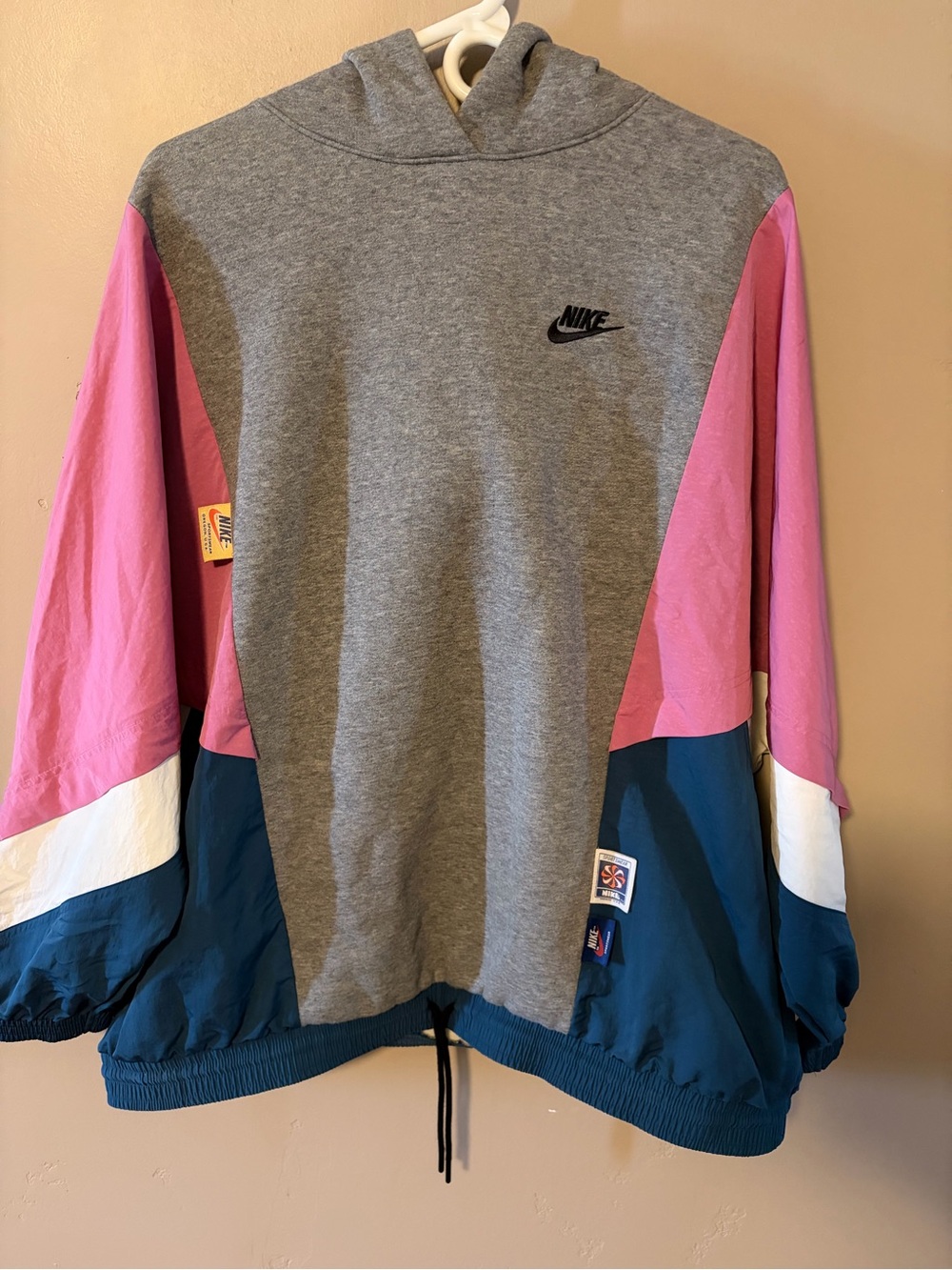 Nike Heather Gray and Pink Colorblock Pullover